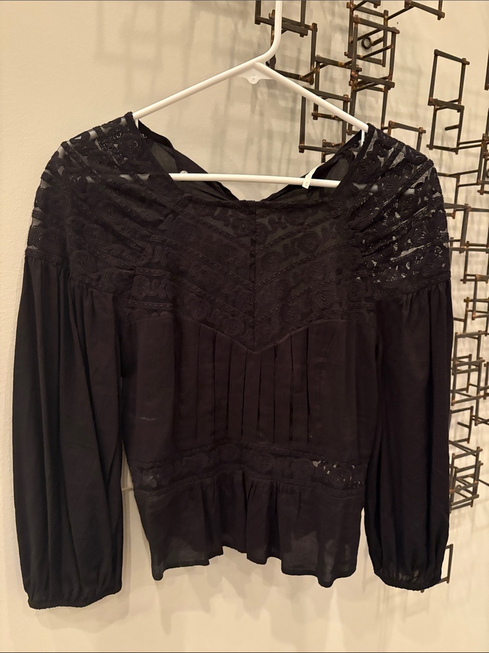 Free People Black Lace Yoke Long Sleeve Blouse